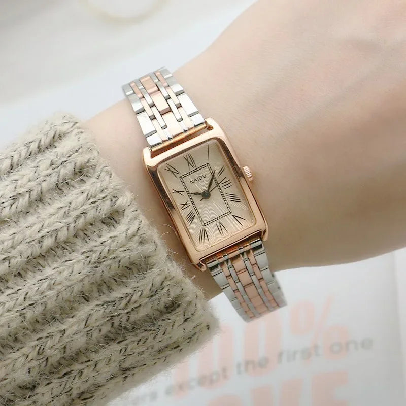 Relogio Watch for Women Rectangular Roman Scale, Ladies Steel Strap Watch Fashion Trend