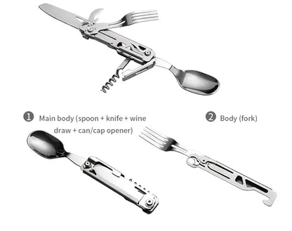 420 Stainless Steel Pocket Knife Multi-tool Portable Fork and Spoon