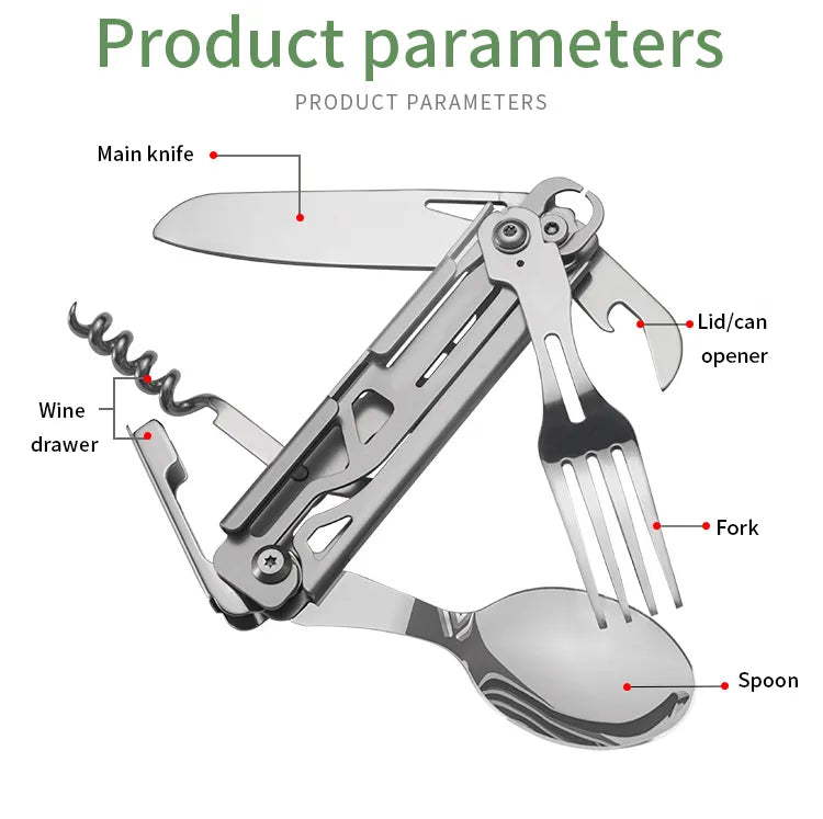 420 Stainless Steel Pocket Knife Multi-tool Portable Fork and Spoon