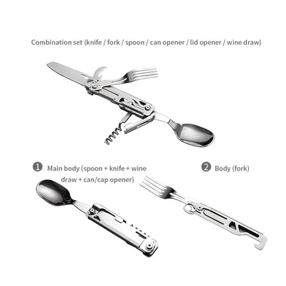 420 Stainless Steel Pocket Knife Multi-tool Portable Fork and Spoon