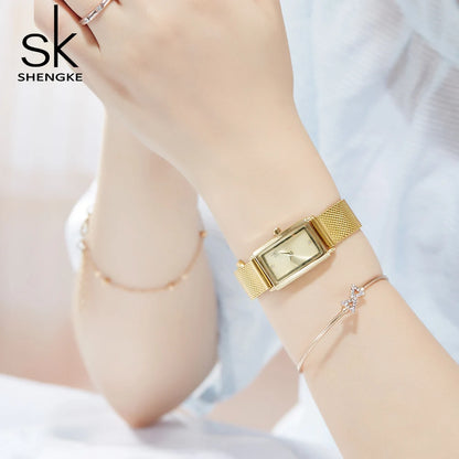 Gold Slim Watch For Women Delicate Rectangle Dial Design