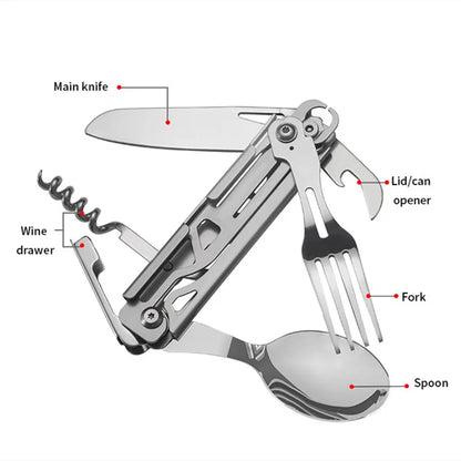 420 Stainless Steel Pocket Knife Multi-tool Portable Fork and Spoon