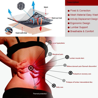 Adjustable Tourmaline Self Heating Magnetic Therapy Back Support Belt