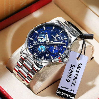 POEDAGAR Casual Mens Wristwatch Luxury Waterproof Luminous Date