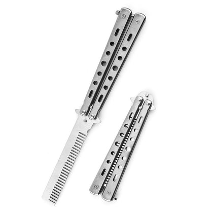 Foldable Comb Stainless Steel Butterfly Knife Comb Beard Moustache Brush