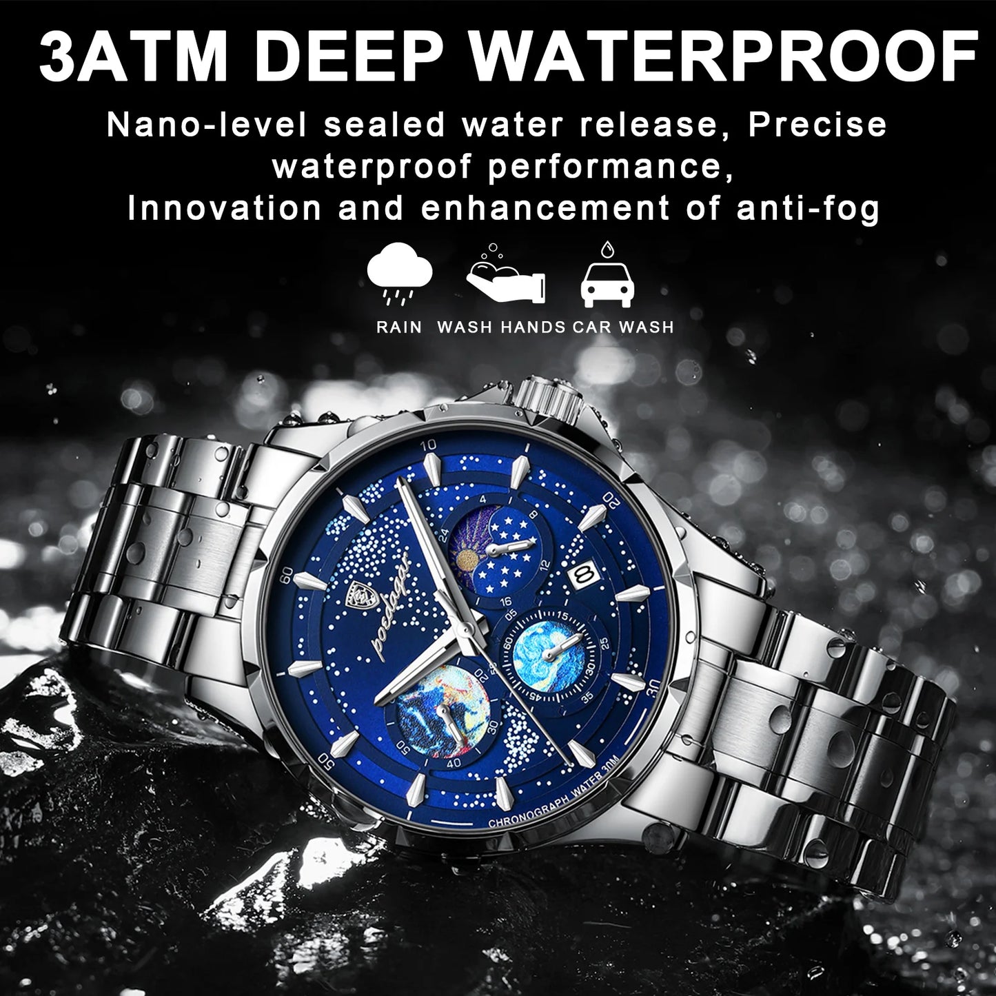 POEDAGAR Casual Mens Wristwatch Luxury Waterproof Luminous Date