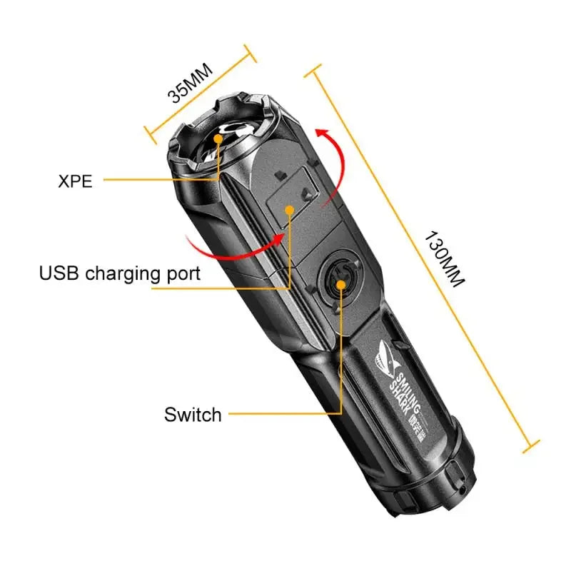 Powerful LED Rechargeable Flashlight USB