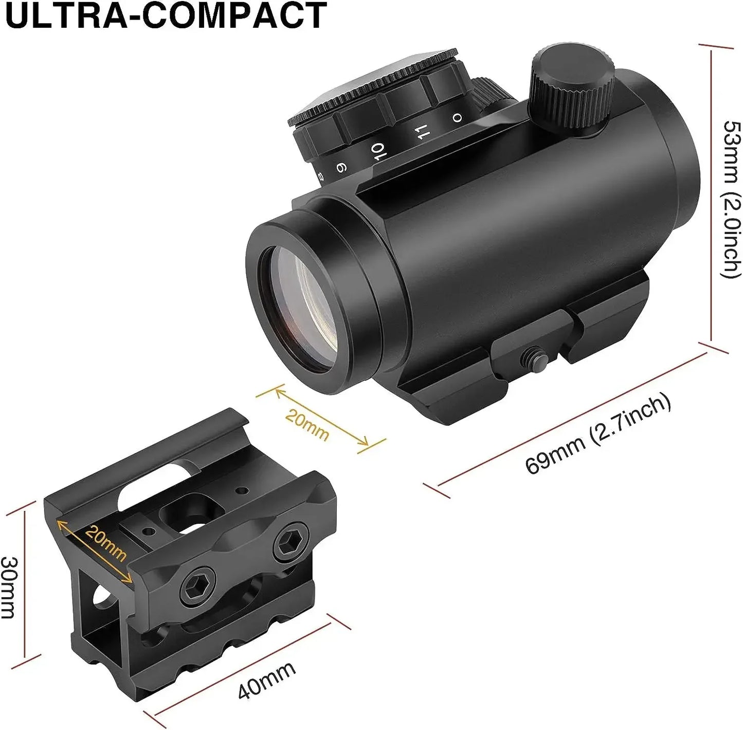 2MOA Red Dot Reflex Sight 1x20mm Waterproof