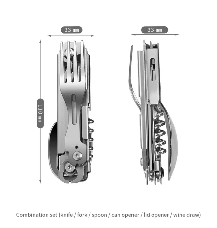 420 Stainless Steel Pocket Knife Multi-tool Portable Fork and Spoon