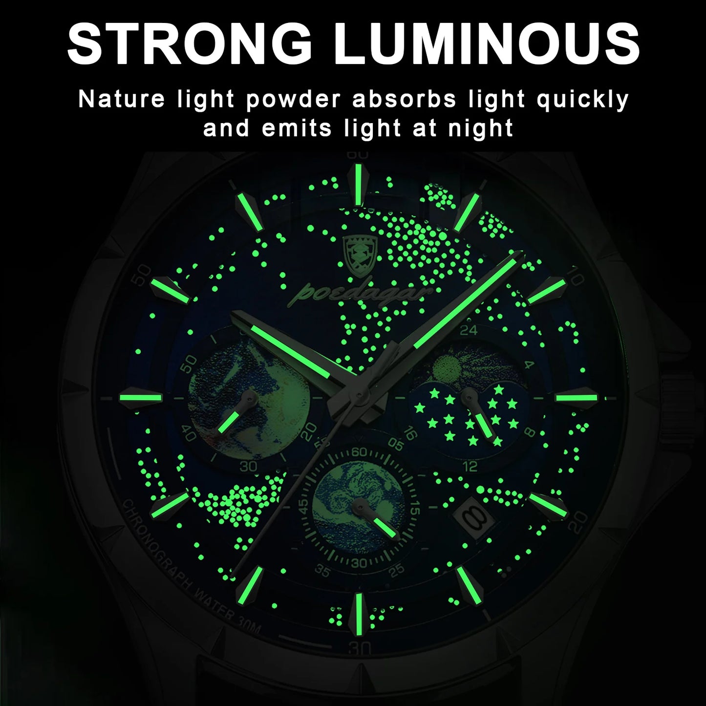 POEDAGAR Casual Mens Wristwatch Luxury Waterproof Luminous Date