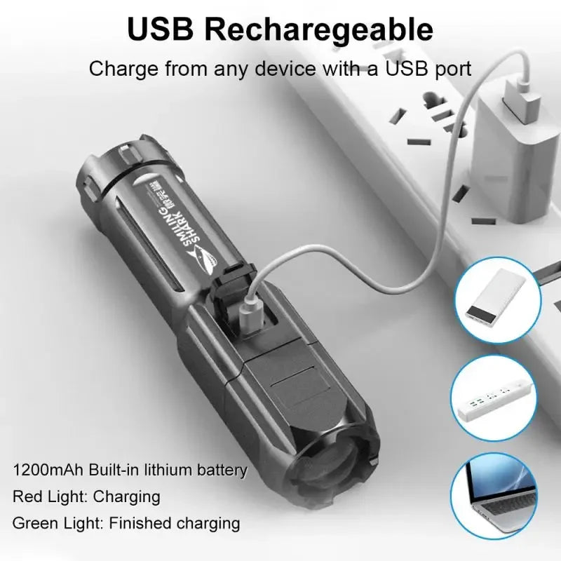 Powerful LED Rechargeable Flashlight USB